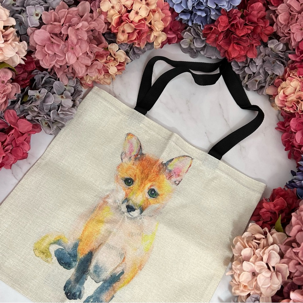 Eco-Friendly Brown & White Fox with Black Points Folding Tote Bag - Picture 4 of 13